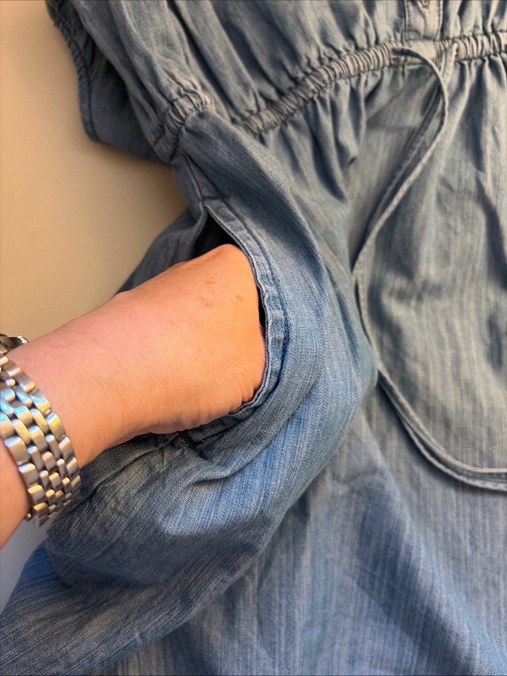 St John’s Bay Denim Dress Women’s Large Blue Sleeveless Cotton Button Front Mini - Picture 7 of 8